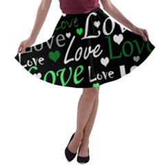 Green Valentine s Day Pattern A-line Skater Skirt by Valentinaart