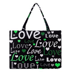 Green Valentine s Day Pattern Medium Tote Bag by Valentinaart