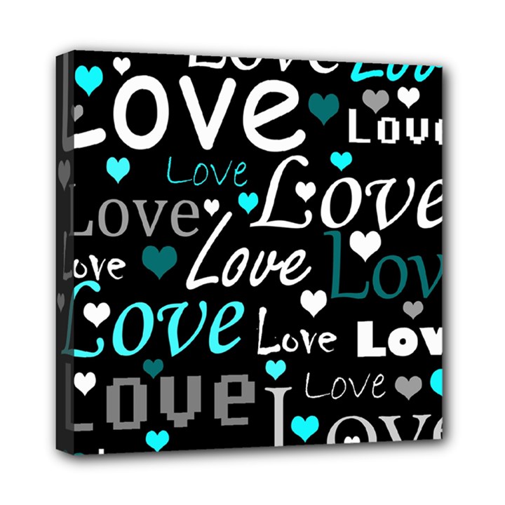 Valentine s day pattern - cyan Mini Canvas 8  x 8 