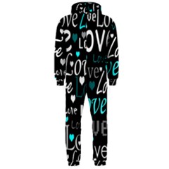 Valentine s Day Pattern - Cyan Hooded Jumpsuit (men)  by Valentinaart