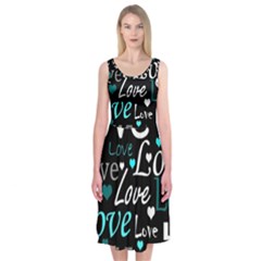 Valentine s Day Pattern - Cyan Midi Sleeveless Dress by Valentinaart