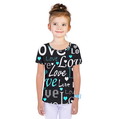 Valentine s Day Pattern - Cyan Kids  One Piece Tee by Valentinaart