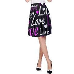 Valentine s Day Pattern - Purple A-line Skirt by Valentinaart