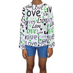 Green  Valentine s Day Pattern Kids  Long Sleeve Swimwear by Valentinaart