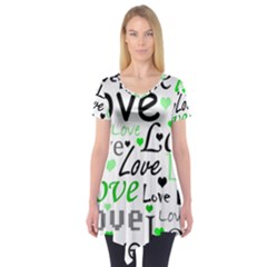 Green  Valentine s Day Pattern Short Sleeve Tunic  by Valentinaart