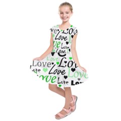 Green  Valentine s Day Pattern Kids  Short Sleeve Dress by Valentinaart