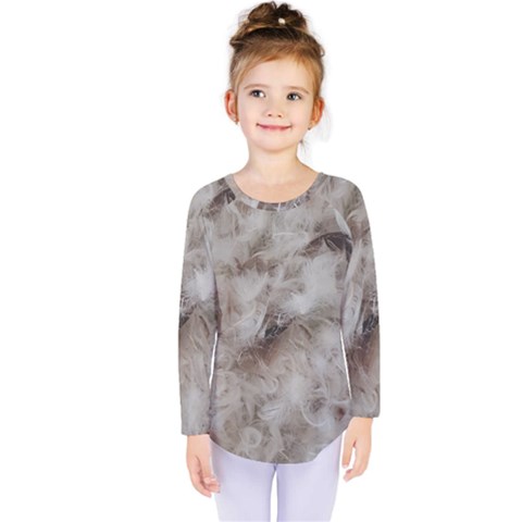 Down Comforter Feathers Goose Duck Feather Photography Kids  Long Sleeve Tee by yoursparklingshop