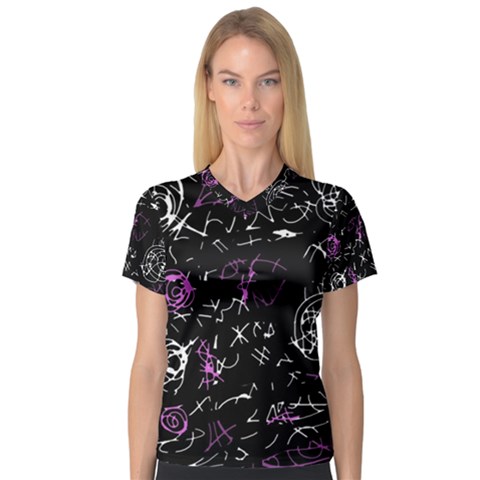 Abstract Mind - Magenta Women s V-neck Sport Mesh Tee by Valentinaart