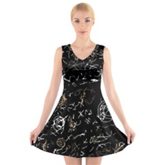 Abstract Mind - Brown V-neck Sleeveless Skater Dress