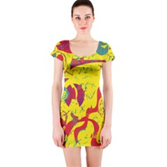 Yellow confusion Short Sleeve Bodycon Dress