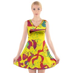 Yellow Confusion V-neck Sleeveless Skater Dress