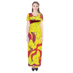 Yellow confusion Short Sleeve Maxi Dress