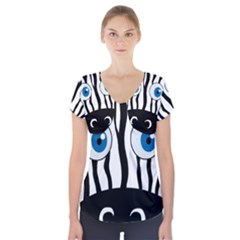 Blue Eye Zebra Short Sleeve Front Detail Top