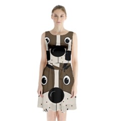 Bulldog Face Sleeveless Chiffon Waist Tie Dress