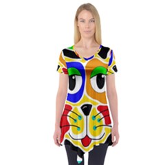 Colorful Cat Short Sleeve Tunic 