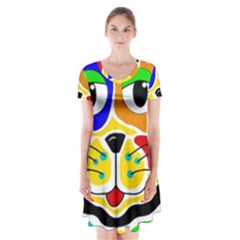 Colorful Cat Short Sleeve V-neck Flare Dress by Valentinaart