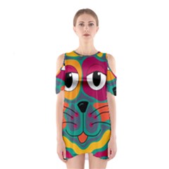 Colorful Cat 2  Cutout Shoulder Dress by Valentinaart