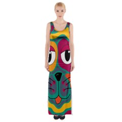 Colorful Cat 2  Maxi Thigh Split Dress by Valentinaart