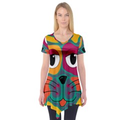 Colorful Cat 2  Short Sleeve Tunic 