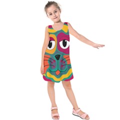 Colorful Cat 2  Kids  Sleeveless Dress by Valentinaart