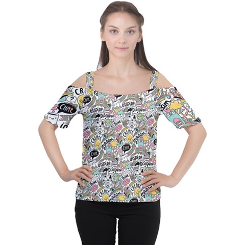 Communication Web Seamless Pattern Women s Cutout Shoulder Tee by kostolom3000shop