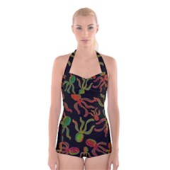 Octopuses Pattern 4 Boyleg Halter Swimsuit 