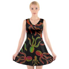 Octopuses Pattern 4 V-neck Sleeveless Skater Dress by Valentinaart