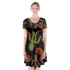 Octopuses Pattern 4 Short Sleeve V-neck Flare Dress by Valentinaart