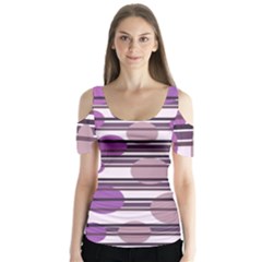 Purple Simple Pattern Butterfly Sleeve Cutout Tee 