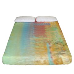 Unique Abstract In Green, Blue, Orange, Gold Fitted Sheet (king Size)