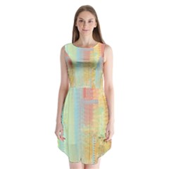 Unique Abstract In Green, Blue, Orange, Gold Sleeveless Chiffon Dress  