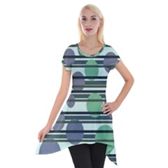 Green Simple Pattern Short Sleeve Side Drop Tunic