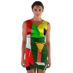 Abstract Lady Wrap Front Bodycon Dress