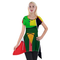 Abstract Lady Short Sleeve Side Drop Tunic