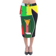 Abstract Lady Velvet Midi Pencil Skirt