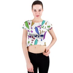 Birds And Flowers Crew Neck Crop Top