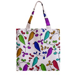 Birds And Flowers Zipper Grocery Tote Bag