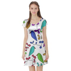 Birds And Flowers Short Sleeve Skater Dress by Valentinaart