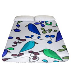 Birds And Flowers - Blue Fitted Sheet (king Size)