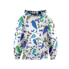 Birds And Flowers - Blue Kids  Pullover Hoodie by Valentinaart