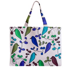 Birds And Flowers - Blue Zipper Mini Tote Bag