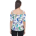 Birds and flowers - blue Women s Cutout Shoulder Tee View2