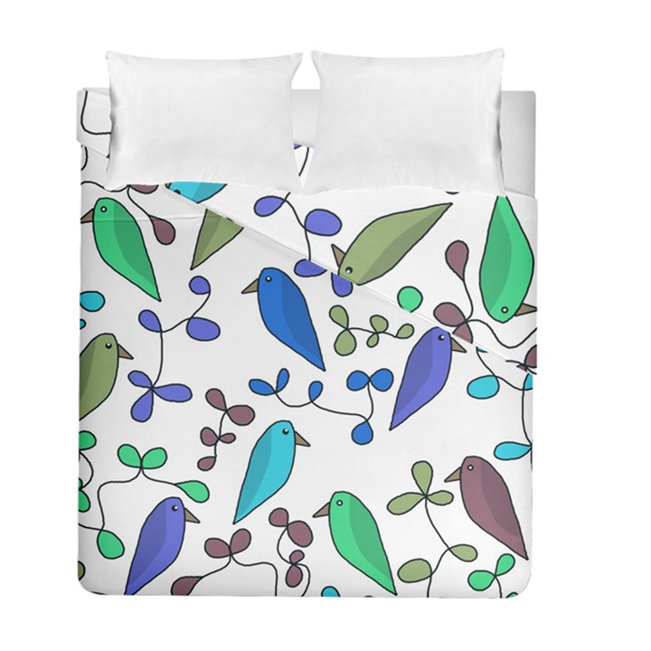 Birds and flowers - blue Duvet Cover Double Side (Full/ Double Size)