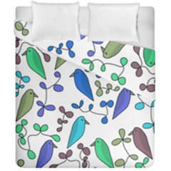 Birds And Flowers - Blue Duvet Cover Double Side (california King Size)