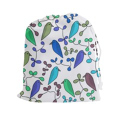 Birds And Flowers - Blue Drawstring Pouches (xxl) by Valentinaart