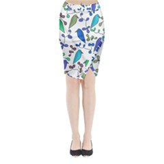 Birds And Flowers - Blue Midi Wrap Pencil Skirt