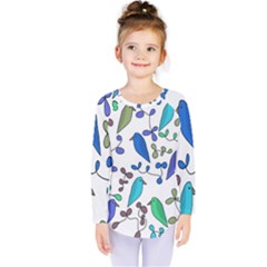 Birds And Flowers - Blue Kids  Long Sleeve Tee