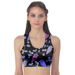 Flowers And Birds - Blue And Purple Sports Bra