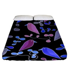 Flowers And Birds - Blue And Purple Fitted Sheet (king Size)