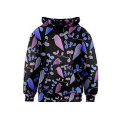 Flowers And Birds - Blue And Purple Kids  Pullover Hoodie